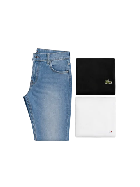 Kit Calça Jeans Tommy Hilfiger + Camisetas Lacoste